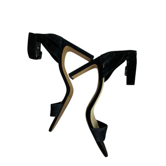 Size 8.5 Vince Camuto Black Microfiber Sandal 4" Heels Ankle Strap - Picture 8 of 10